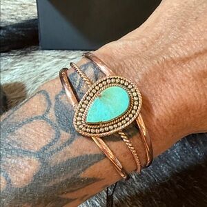 Turquoise Teardrop Copper Cuff Bracelet - Women Jewelry